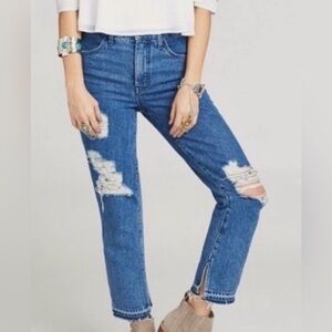 SHOW ME YOUR MUMU Jeans Women 27 Brooklyn Distressed Straight Frayed-Hem